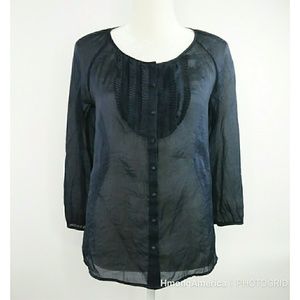 Dark Navy Pleasted Sheer Blouse